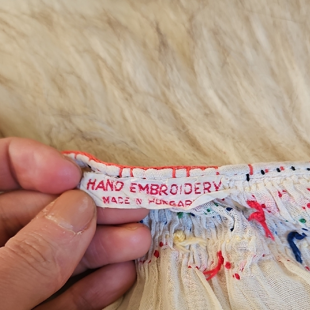 Vintage Hungarian Hand Embroidered Peasant Blouse - image 2
